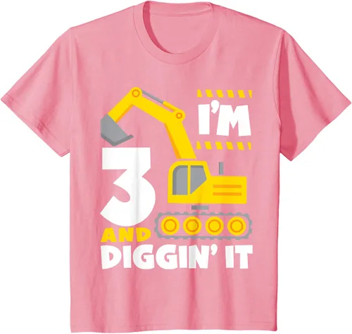 Vista 18 de Kids I'm 3 and Diggin It - Camiseta para niños con diseño de excavadora de construcción, Negro