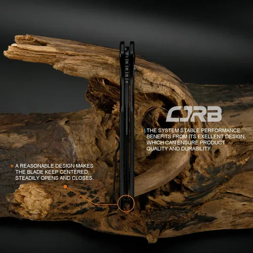 Vista 4 de CJRB Cuchillo de bolsillo Frack, hoja de acero AR-RPM9 de 3.9 pulgadas, con revestimiento de PVD, mango de acero EDC, cuchillo de bloqueo de botón
