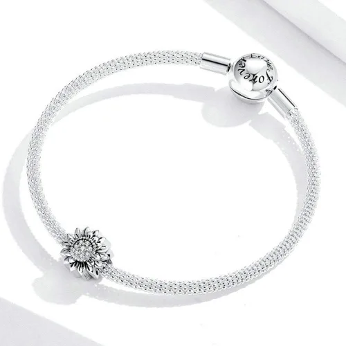 Vista 4 de Abalorio de girasol de plata de ley 925 con diseño de sol para pulsera Pandora (Girasol A), Plata esterlina