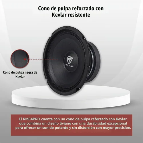 Vista 3 de Rockville RM84PRO - Altavoz para automóvil de rango medio de 8 pulgadas, 4 ohmios SPL, 108dB