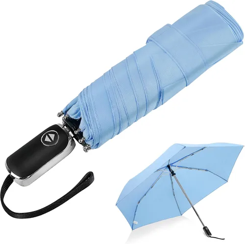 Vista 33 de LEAGERA Paraguas de viaje compacto para bolso, mango plano, impermeable para lluvia ligera