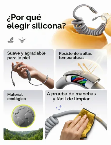 Vista 8 de LISEN Paquete de 2 cables USB C en espiral de 60 W, cable C a C de carga Gris espacial