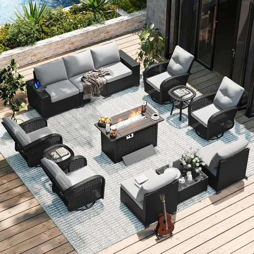 Vista 9 de Aoxun Juego de muebles de patio con reposabrazos anchos de 10 piezas