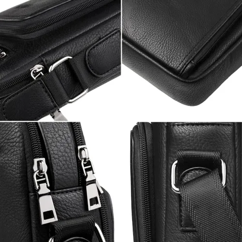 Vista 5 de Hebetag Bolso bandolera de cuero pequeño para hombres y mujeres, para viajes al aire libre, negocios
