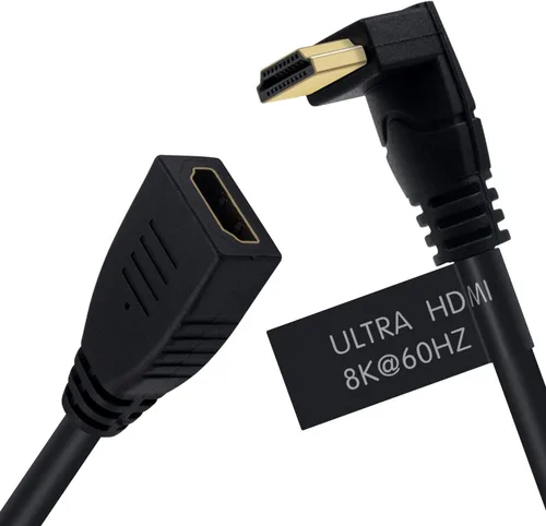 Vista 2 de Poyiccot Cable de extensión HDMI 8K de 2 pies, 48 Gbps 90 grados de ángulo descendente macho a hembra HDMI 2.1 Cable compatible con alta velocidad