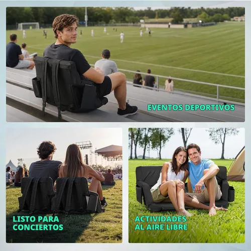 Vista 9 de Overmont 2 Piezas Asientos para Estadio con Soporte para la Espalda - Cojín Acolchado de 2.8'' Asiento Reclinable de Gradería de 6 Posiciones