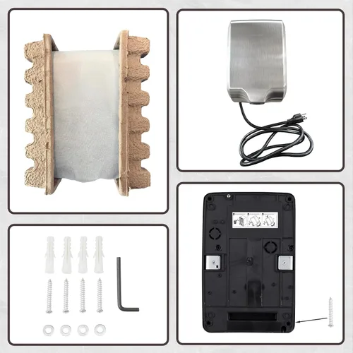 Vista 6 de Secador de manos para baño comercial, certificado UL y compatible con ADA, ventilador de mano eléctrico automático, interruptor de aire Acero
