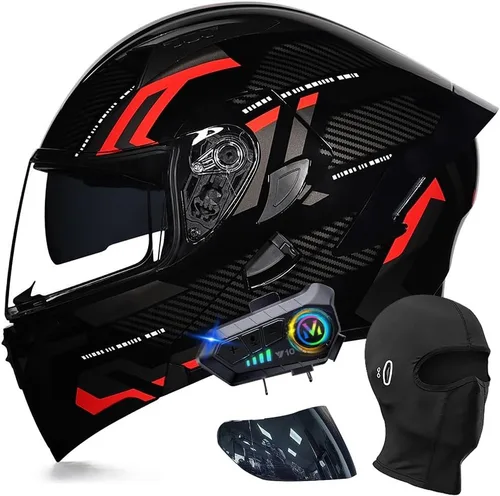 Vista 8 de Cascos modulares de motocicleta con Bluetooth, aprobados por DOT, casco de motocicleta de cara completa abatible con doble visera, con altavoces