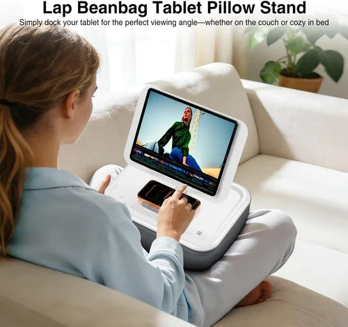 Vista 2 de elitehood Soporte de Almohada para iPad para Regazo, Soporte de Almohada para Tableta con Ángulo Ajustable, Soporte de Cojín Suave para Tableta