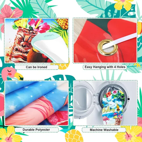 Vista 3 de Decoraciones de fiesta de cumpleaños Luau de alta calidad, pancarta Aloha con texto en inglés "Happy Birthday", grande de 72 x 44 pulgadas, diseño