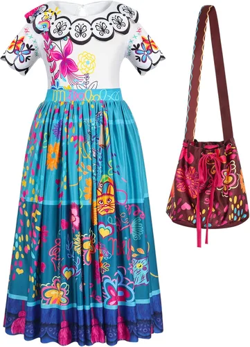Vista 8 de HenzWorld Vestido Mirabel para niñas, disfraz de la familia Madrigal, disfraz de Isabella para fiesta de cumpleaños, ropa de regalo