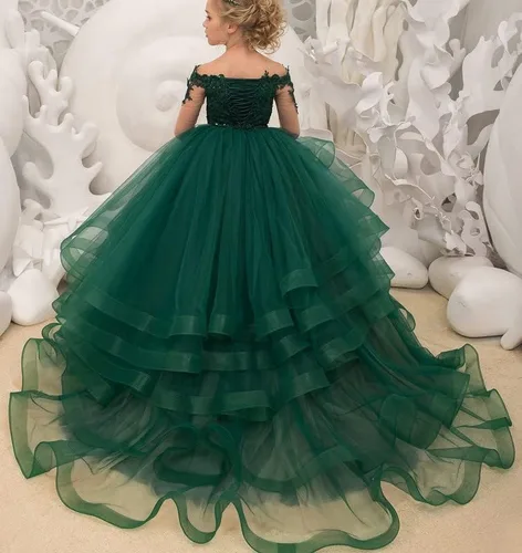 Vista 3 de Vestidos de niña de flores para boda, de tul, vestido de princesa, vestido de baile, formal, de varias capas, vestido de primera comunión