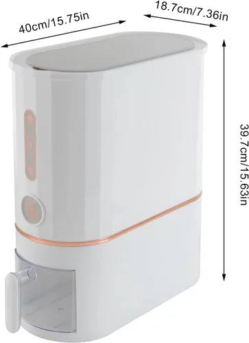 Vista 3 de Dispensador de arroz, contenedor de arroz de 22.0 lbs/22 libras, dispensador de cereales con tapa y taza medidora, organizador de almacenamiento