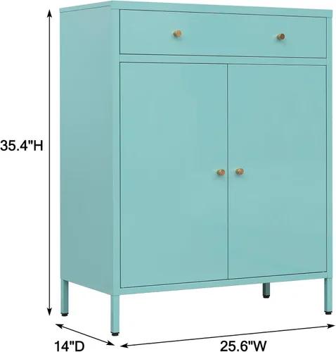Vista 3 de CMY Aparador de buffet, gabinete de almacenamiento de metal con cajón y puertas, gabinete de oficina en casa con estante ajustable y niveladores