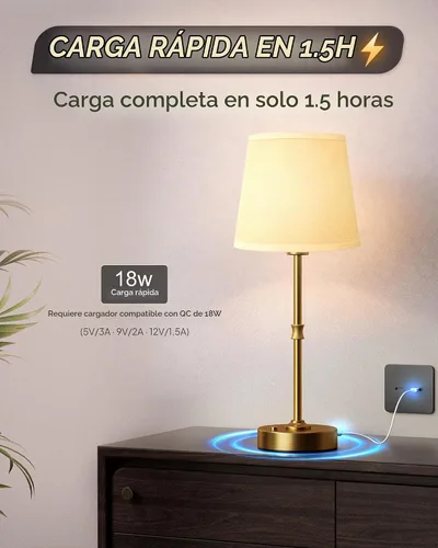 Vista 3 de EppieBasic Lámpara de mesa inalámbrica recargable: carga rápida y larga duración, luz cálida de 2700 K, pequeñas lámparas doradas vintage, comedor