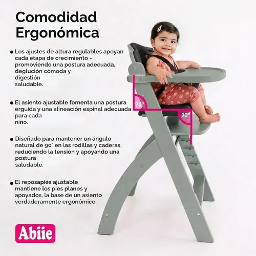 Vista 5 de Abiie Beyond Junior Convertible Wooden High Chair with Removable Tray Cojín de madera gris brumosa - Perla negra