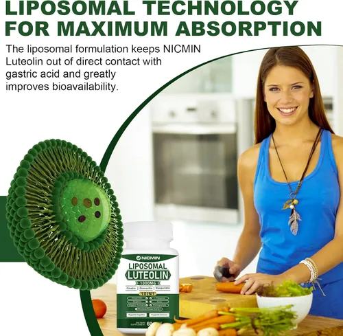 Vista 4 de Luteolina liposomal de 1000 MG, absorción máxima, potente suplemento de luteolina 180 cápsulas