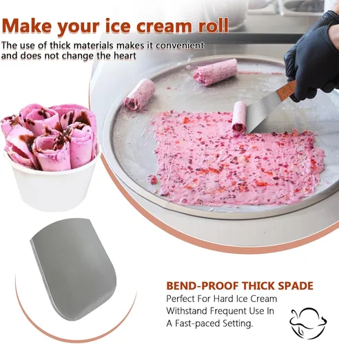 Vista 4 de Cuchara de helado de 2 piezas con mango de madera, pala de postre de acero inoxidable y cortador de mantequilla, herramienta esencial de cocina