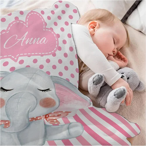 Vista 6 de Manta de bebé personalizada con nombre, manta personalizada con nombre de elefante, regalos para recién nacidos, mantas súper suaves para cama