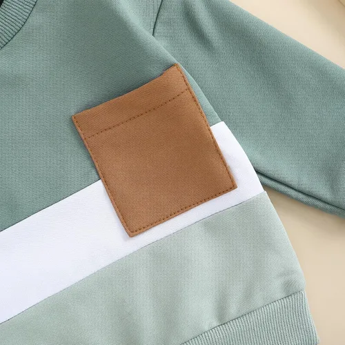 Vista 5 de BeQeuewll Ropa para bebé niño de otoño e invierno, 2 piezas, bloque de color, sudadera y pantalones con cuello redondo