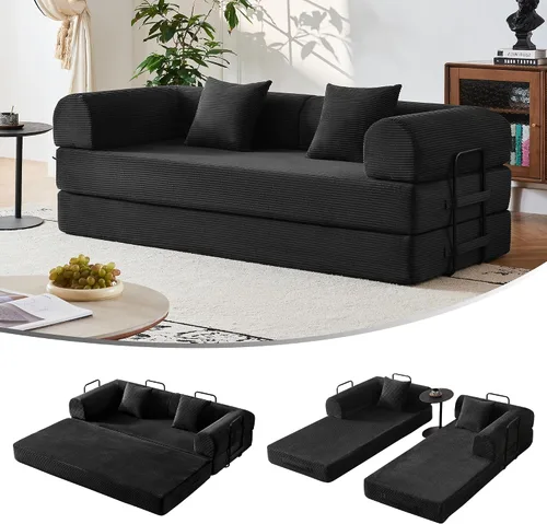 Vista 11 de Sofá cama convertible 5 en 1 de 79 pulgadas, sin montaje, sofá cama sin hueso con espuma de alta densidad, sofá cama plegable, sofá modular de pana