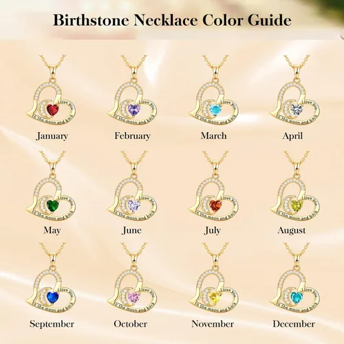 Vista 5 de Joyas de piedra natal para esposa, regalos para ella, plata de ley 925 chapada en oro de 18 quilates, collar con dije de corazón con texto en inglés