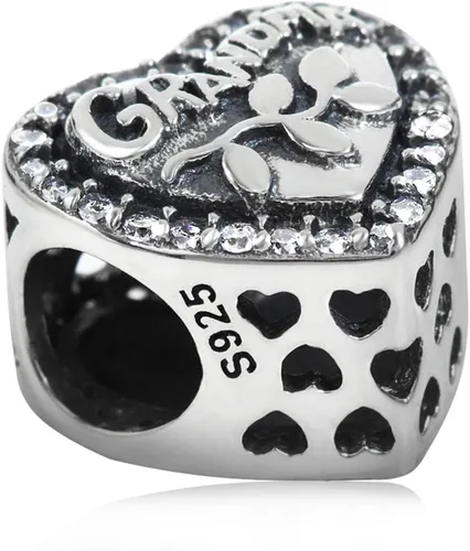 Vista 3 de Abalorio de plata de ley 925 con dije de corazón de amor y abuela para pulsera Pandora Plata