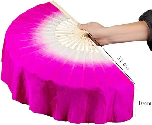 Vista 4 de Nimiman Women Real Silk 1 Pair 40cm(15.7") Colorful Belly Dancing Silk Bamboo Veils Dance Short Fan Veil Gradient