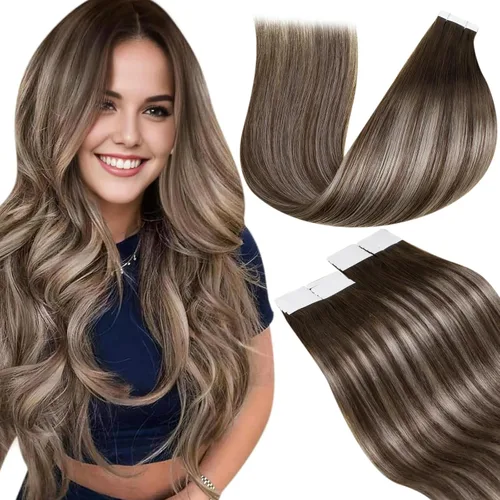 Vista 74 de LaaVoo Extensiones adhesivas de cabello humano real, color negro azabache, extensiones de cabello humano liso y sedoso, 10 pulgadas, 20