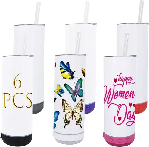 Vista 11 de Paquete de 4 vasos con altavoz musical de 20 onzas, taza de música recta con pajita, tapa, cepillo para pajilla, envoltura retráctil, taza de café