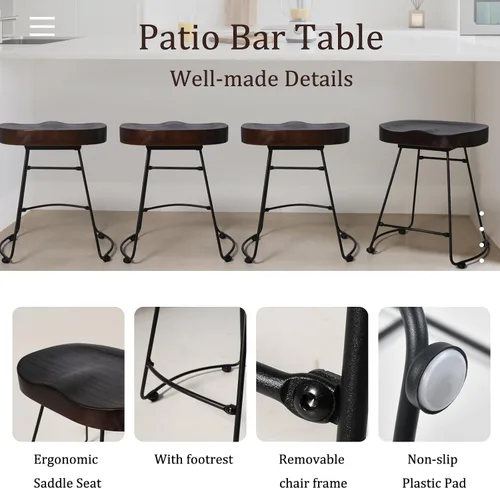 Vista 5 de Juego de 2 taburetes de bar modernos, sillas de comedor estilo rústico retro americano, taburete de bar corto de madera de mediados de siglo