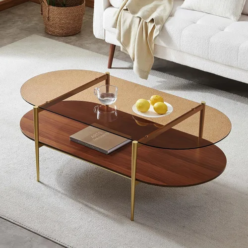 Vista 11 de LumFurn Mesa auxiliar redonda de cristal, mesa de sofá de diseño moderno de mediados de siglo para sala de estar, 18 pulgadas de diámetro x 23