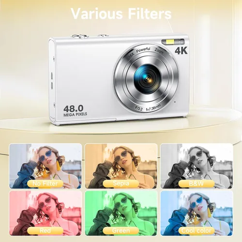 Vista 8 de Cámara digital, enfoque automático de 48 megapíxeles UHD 4K para videoblogs, zoom digital 16X, cámara digital compacta portátil de apuntar