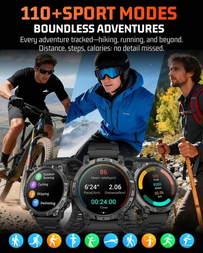 Vista 6 de Reloj inteligente para hombre con rastreador de fitness: reloj militar con función de responder/hacer llamada, LED digital, relojes impermeables