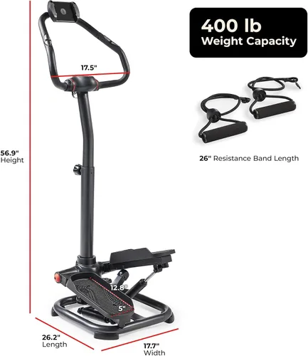 Vista 8 de Sunny Health & Fitness Smart Power Stepper with Resistance Bands for Cardio 2. Gris oscuro