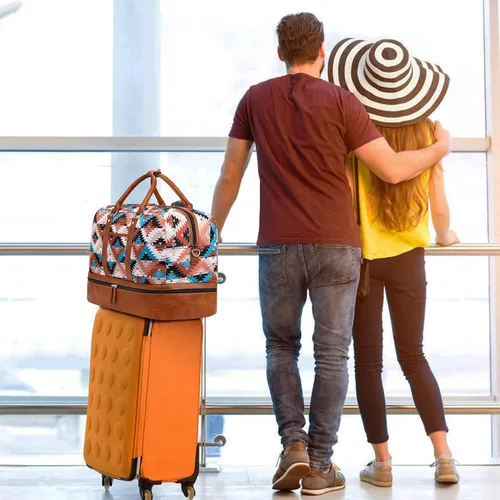 Vista 125 de IBFUN Bolsas de fin de semana para mujer, bolsa grande de lona para viaje, bolsa de viaje con compartimento para zapatos, 21 pulgadas, juego de 3