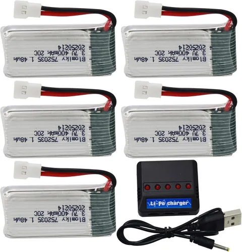 Vista 7 de Blomiky Paquete de 5 3.7 V 400 mAh 25C Li-Po MX2.0 Enchufe Batería Adecuado para Algunos Pequeños RC Quadcopter Drone Aviones /3.7V 400mAh MX 5