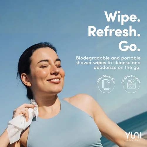 Vista 2 de YUNI Beauty Toallitas corporales grandes, menta cítrica, 12 unidades, compostables, biodegradables, limpiador corporal sin enjuague, alternativa