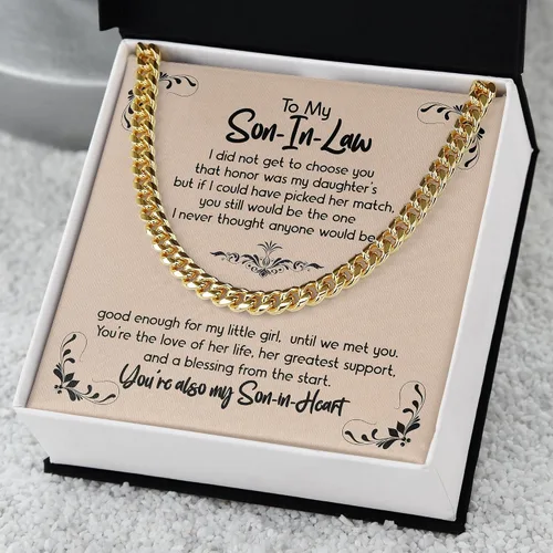 Vista 9 de Collar de cadena cubana para yerno, regalo para él, futuro hijo en la ley, regalo de cumpleaños en el día de la boda, regalo sentimental para hijo
