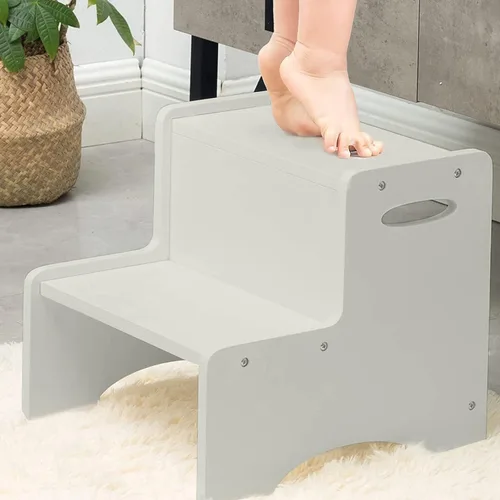 Vista 7 de WOOD CITY Taburete escalonado para niños, taburete escalonado de madera para niños pequeños con alfombrillas antideslizantes de seguridad y asas