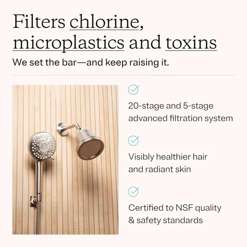 Vista 4 de MDhair Paquete de cabezal de ducha filtrado montado y de mano para cabello y piel más saludables. Filtro de varias etapas que elimina el cloro
