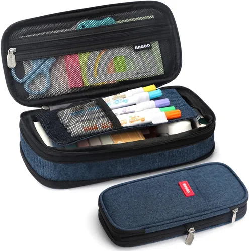 Vista 12 de KPX Estuche para lápices y bolígrafos de gran capacidad con cremallera, almacenamiento para oficina, universidad, escuela, bolsa organizadora