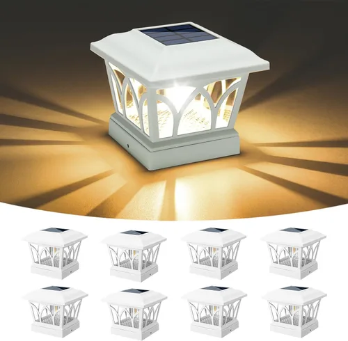 Vista 12 de VOLISUN Paquete de 4 luces solares para postes para exteriores, con bombillas LED Edison, 2 ajustes de brillo, luces para poste de valla alimentadas