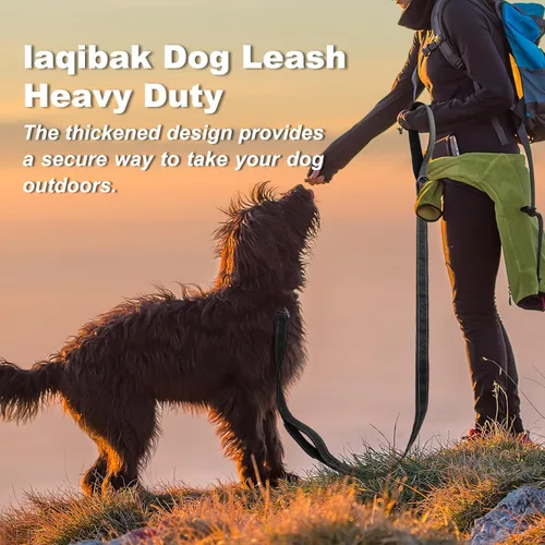 Vista 2 de laqibak - Correa resistente para perro, correa reflectante de doble cara para perro, doble capa gruesa, diseño de mosquetón de seguridad con Negro