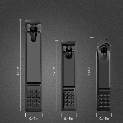 Vista 3 de Juego de cortaúñas de acero inoxidable negro mate, uñas gruesas y encarnadas, perfecto 3 cortadores de uñas para hombres y mujeres (negro)