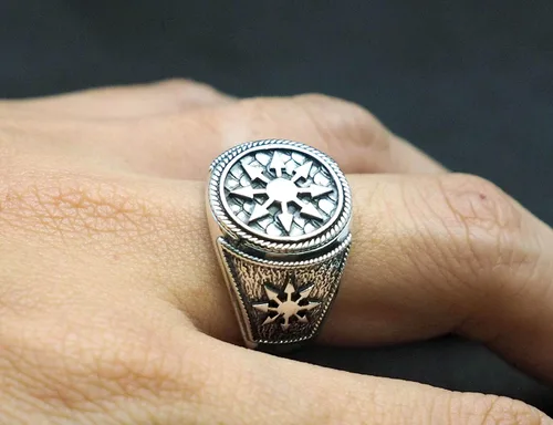 Vista 6 de Anillo de plata de ley 925 con diseño de estrella mágica gótica del caos, talla 6-15