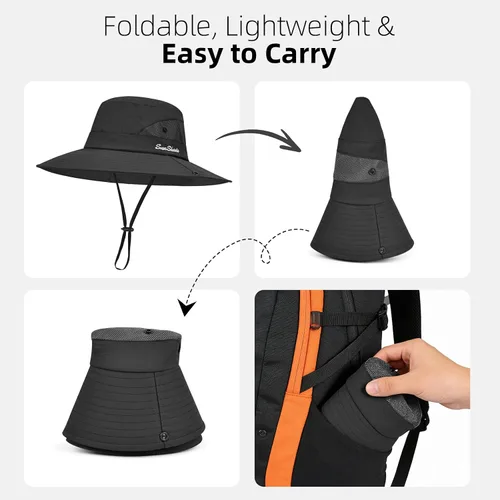 Vista 56 de Rosoz Sombreros de cola de caballo para mujer, protección UV, ala ancha 1 paquete-negro