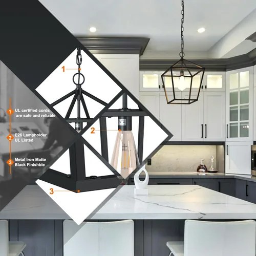 Vista 6 de Lámpara de isla de cocina, lámpara de techo RC con 1 luz colgante para lámpara de isla de cocina, accesorio de entrada de jaula de metal con cadena