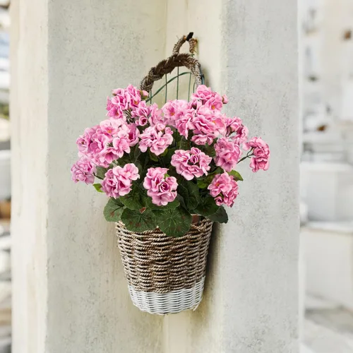 Vista 5 de 4 piezas de plantas falsas para decoración del hogar, flores artificiales, geranios artificiales, flores artificiales para exteriores, ramo de seda