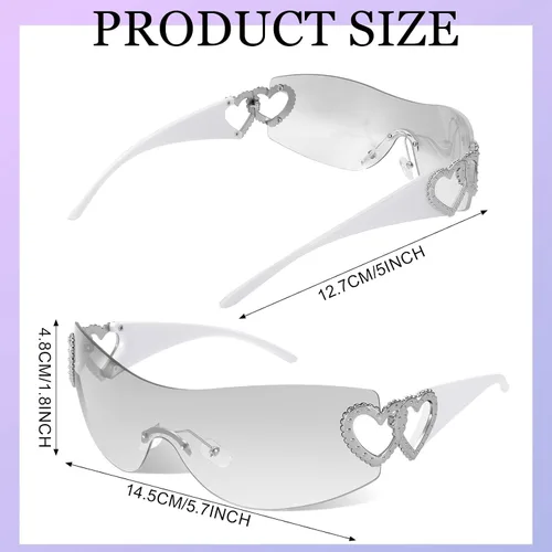 Vista 4 de 3 lentes de sol Y2K sin montura para mujeres y hombres, lentes Y2K de moda, con escudo envolvente, de gran tamaño, a la moda, sin marco, UV400